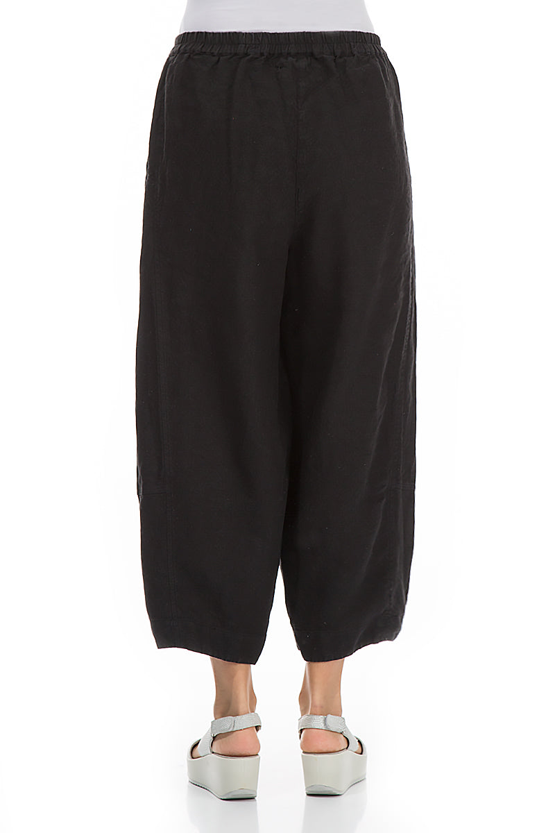 Loose Black Pure Linen Trousers 2