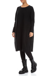 Loose Black Rib Cotton Wool Dress 3