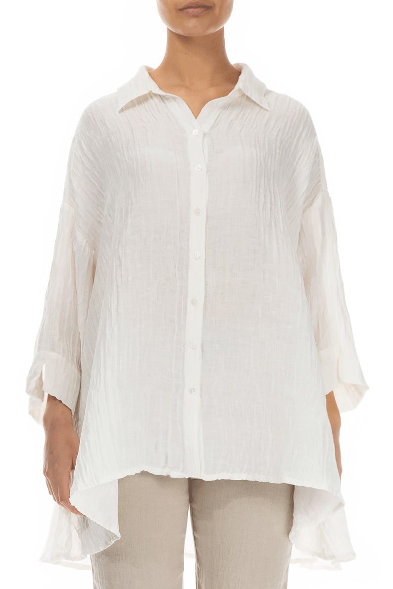 Loose Crinkled Off White Silk Linen Shirt 1