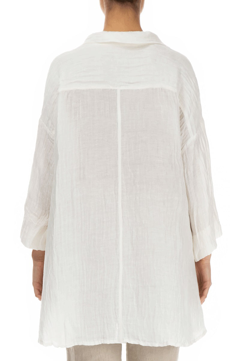 Loose Crinkled Off White Silk Linen Shirt 2