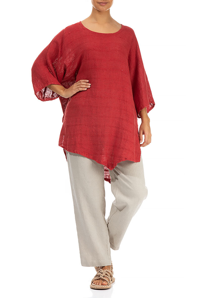 Loose Stripes Décor Red Linen Tunic 4