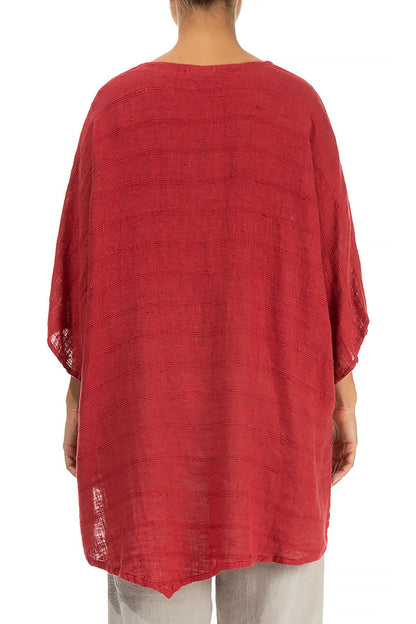 Loose Stripes Décor Red Linen Tunic 2