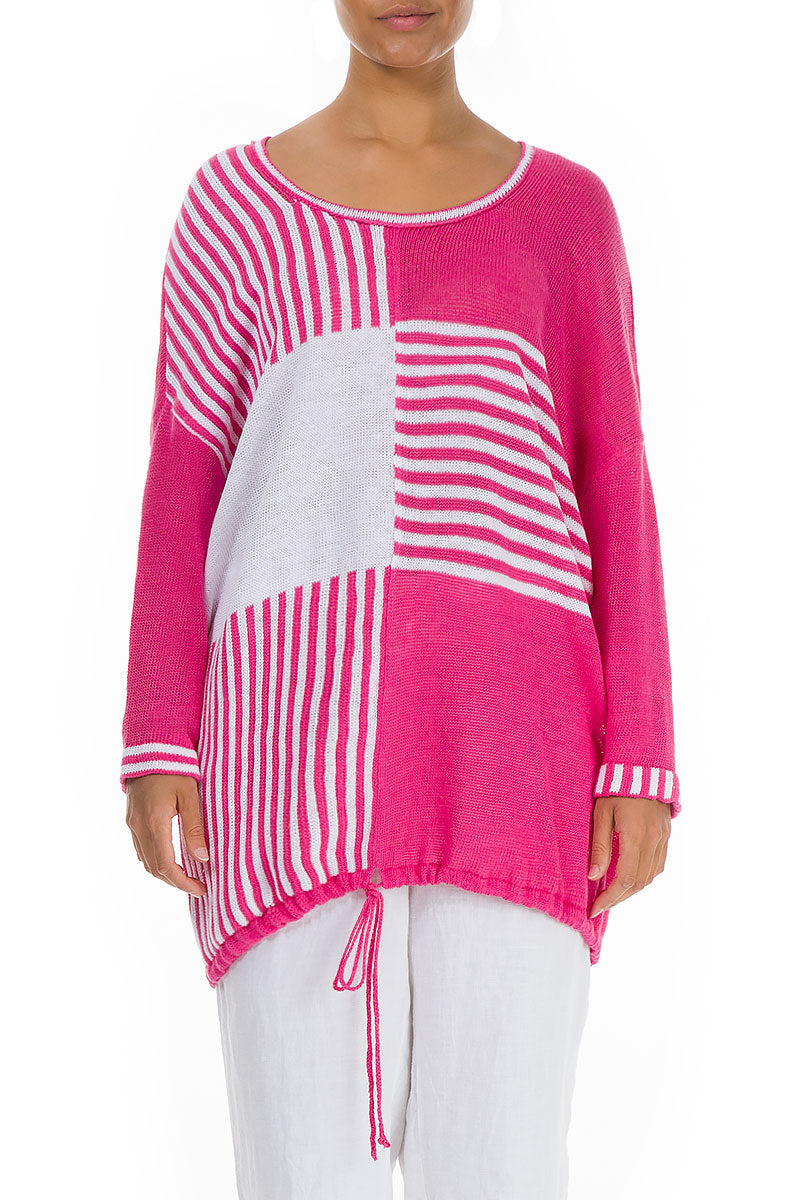 Loose Stripy White Pink Linen Jumper 1