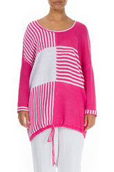 Loose Stripy White Pink Linen Jumper 1