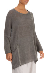 Loose Washed Effect Taupe Linen Jumper 3
