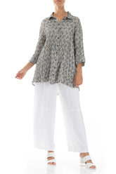 Loose Geometric Texture Grey Linen Shirt 4