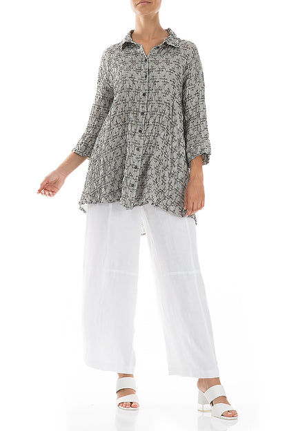 Loose Geometric Texture Grey Linen Shirt 4