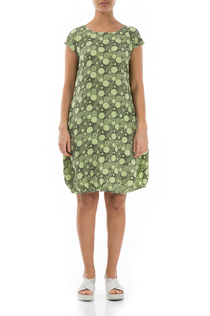 Midi Bubbles Printed Lime Linen Dress 1
