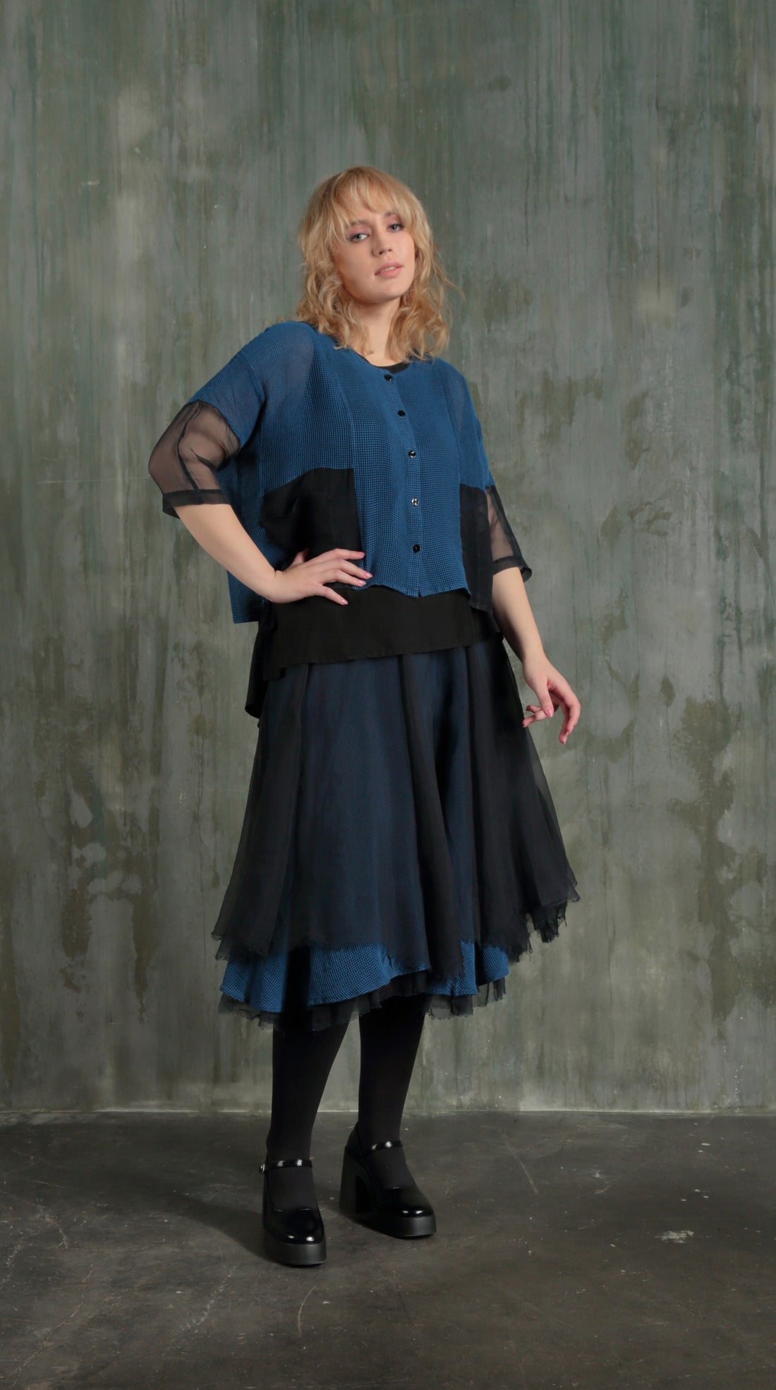 Boxy Cobalt Blue Silk Mesh Jacket 5