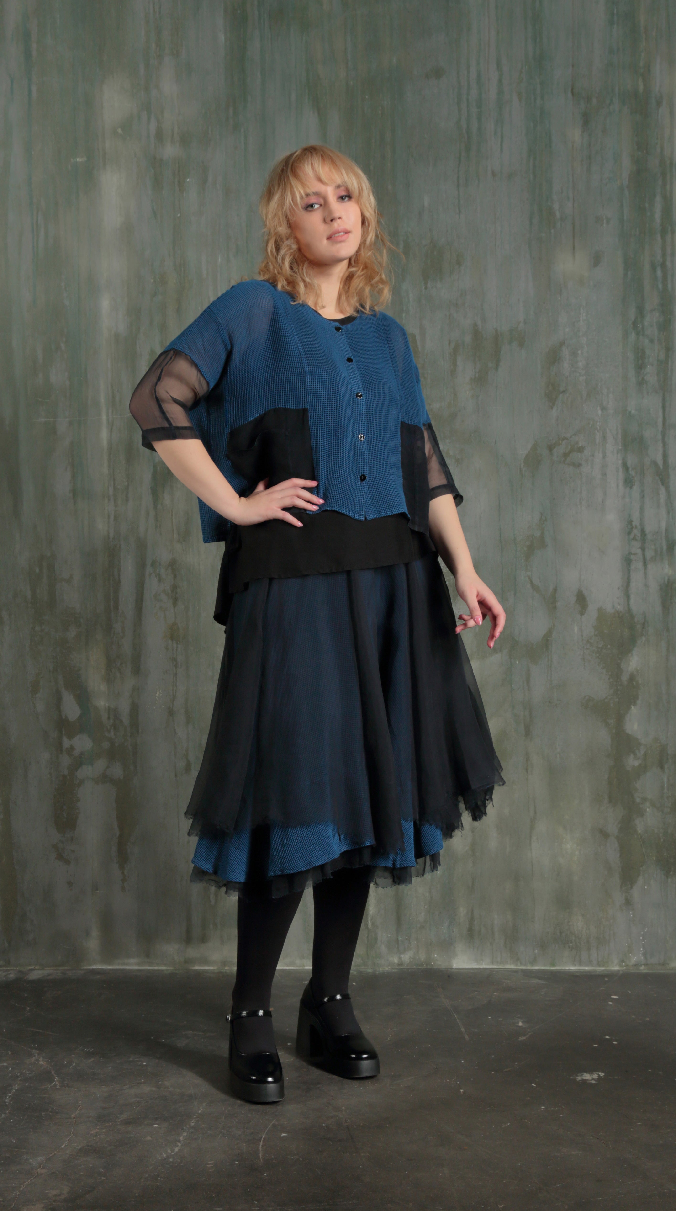 Mixed Media Cobalt Blue Silk Mesh Jacket 5