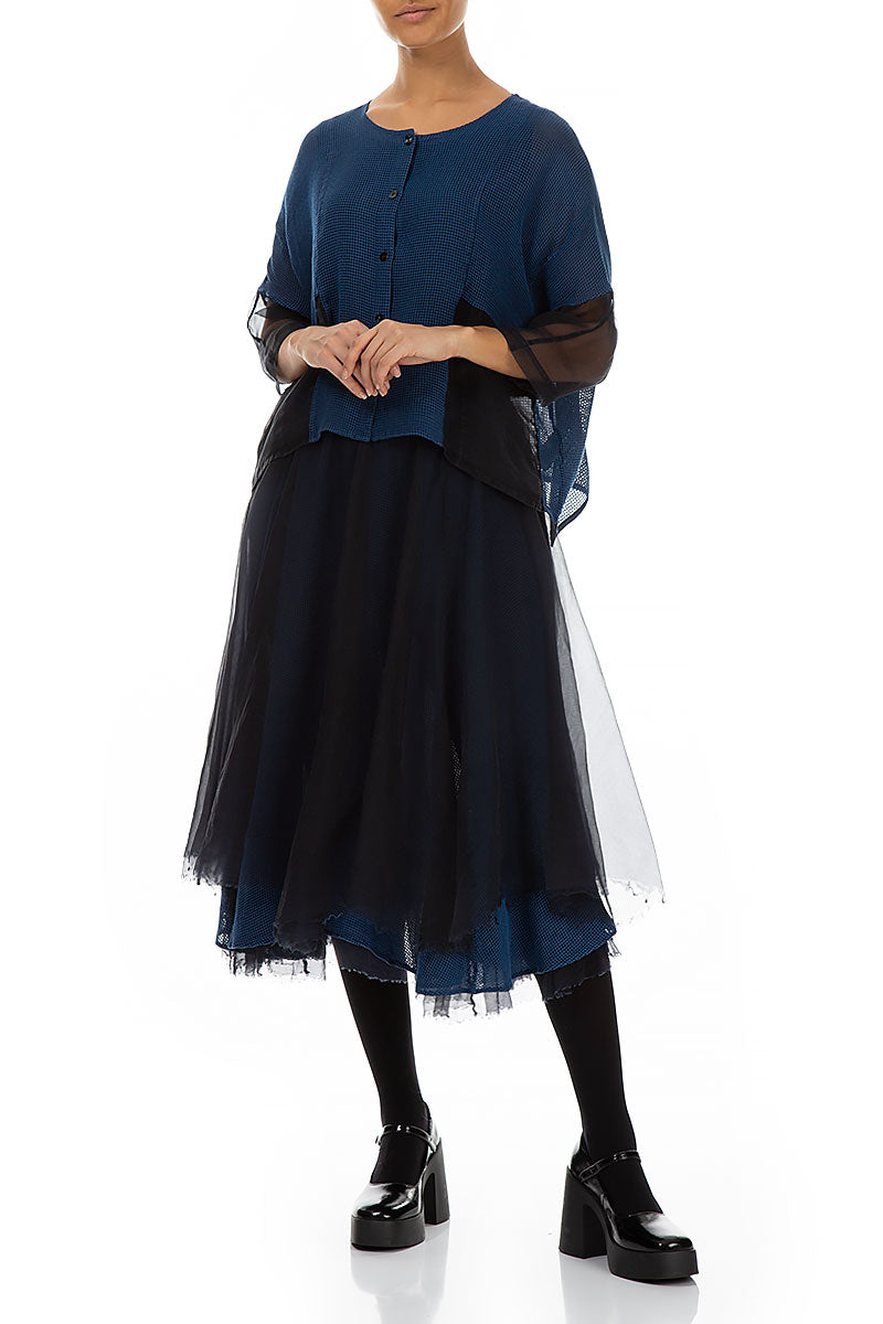 Mixed Media Cobalt Blue Silk Mesh Jacket 4