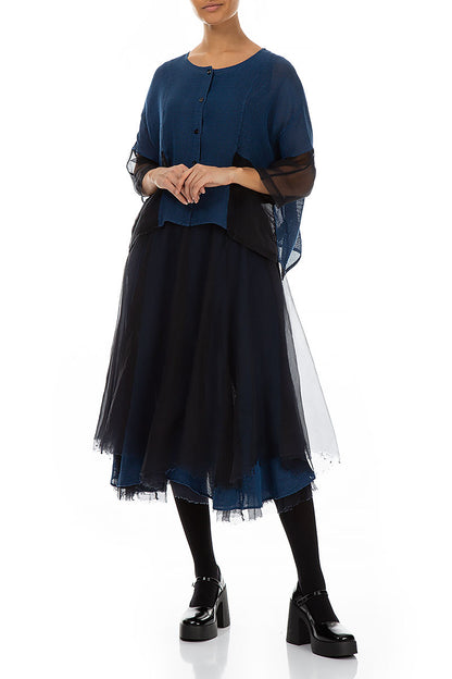 Mixed Media Cobalt Blue Silk Mesh Jacket 4