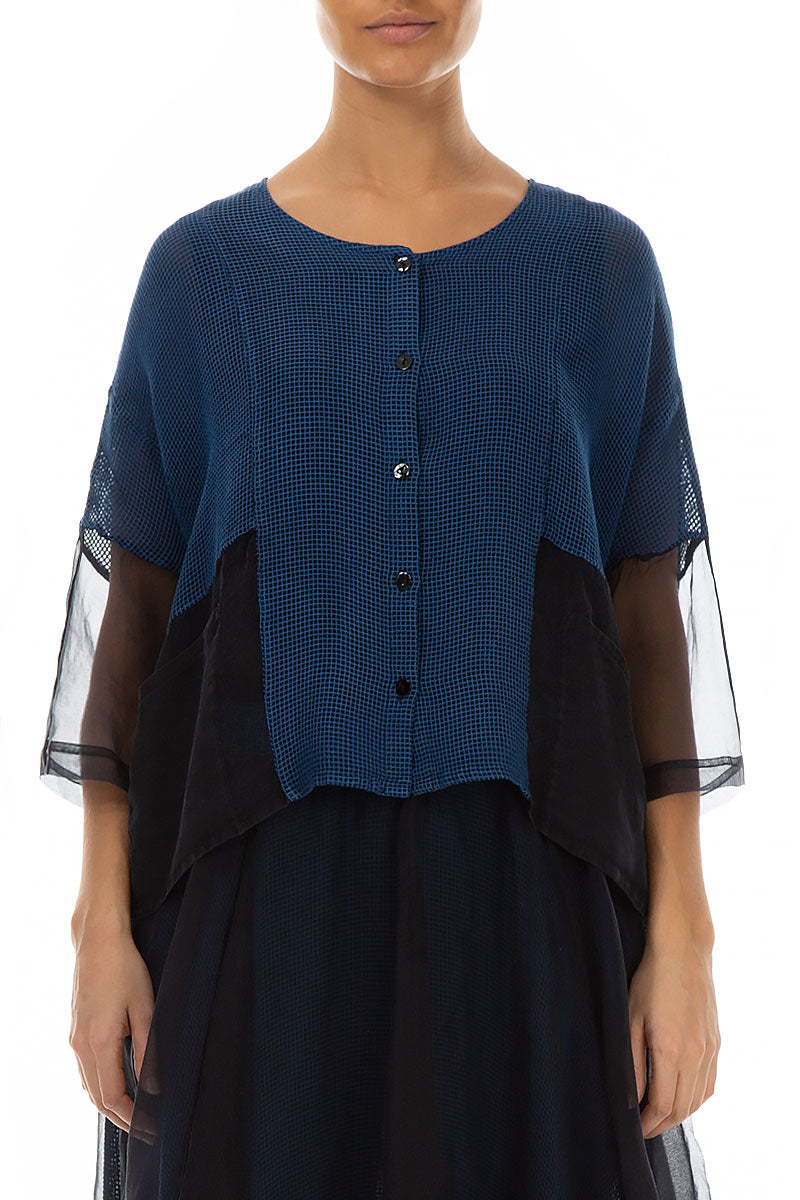 Mixed Media Cobalt Blue Silk Mesh Jacket 1