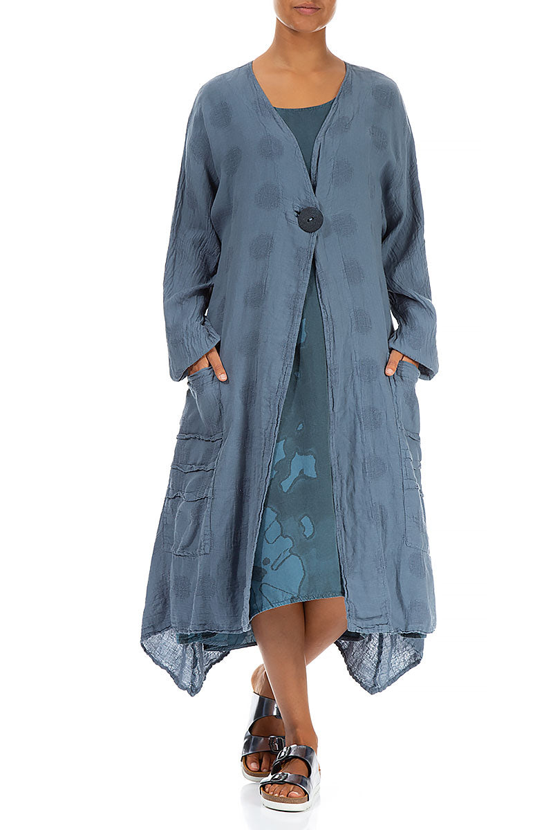 One Button Bubble Pattern Denim Linen Jacket 3