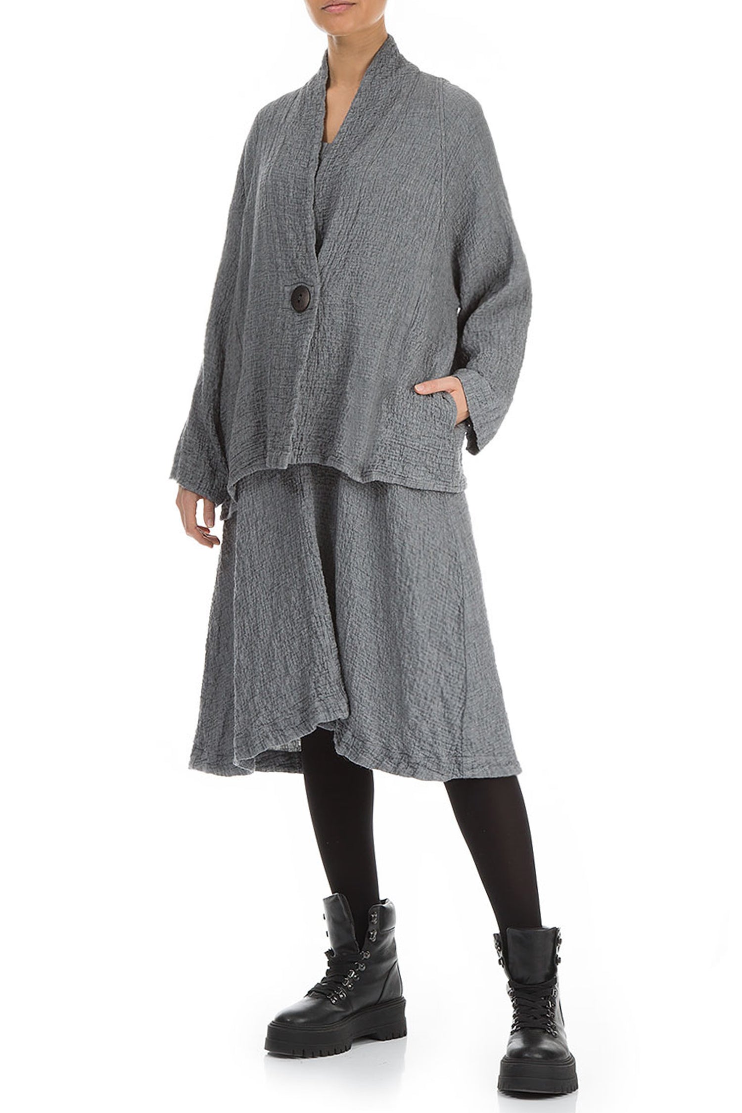 One Button Grey Wool Jacket 3