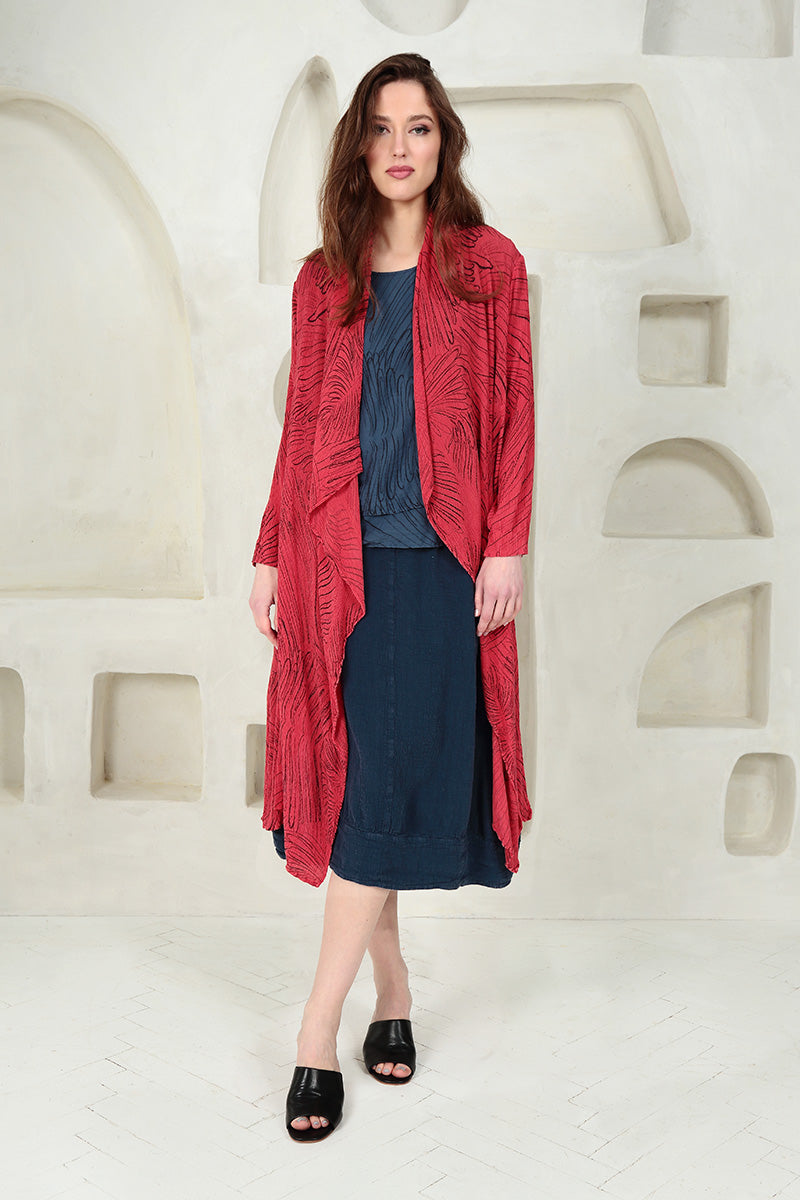 Open Feathers Poppy Red Crinkled Silk Viscose Jacket 5