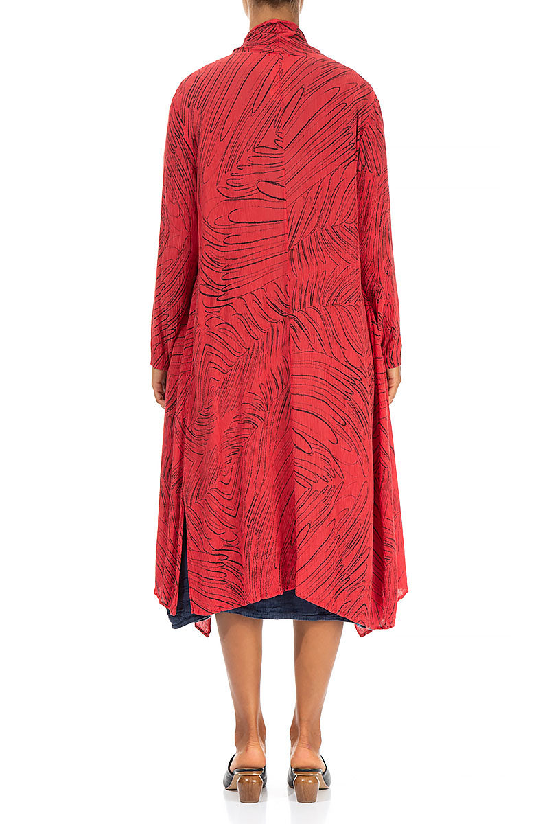 Open Feathers Poppy Red Crinkled Silk Viscose Jacket 2