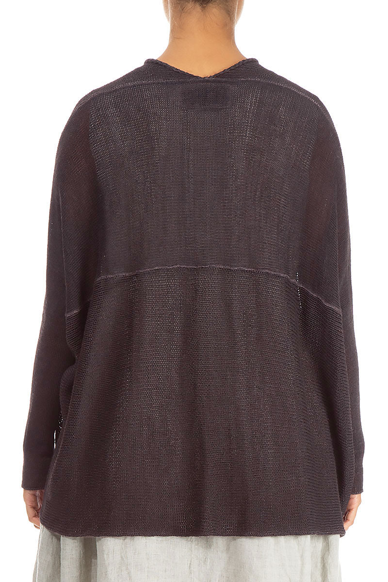 Open Longer Back Washed Effect Brown Linen Cardigan 2