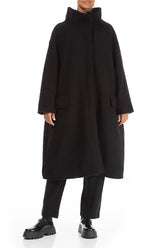 Oversized Black Plush Wool Cotton Light Coat 3