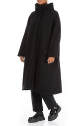 Oversized Black Plush Wool Cotton Light Coat 4