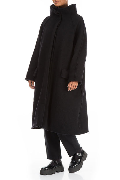 Oversized Black Plush Wool Cotton Light Coat 4