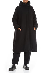 Oversized Black Plush Wool Cotton Light Coat 5