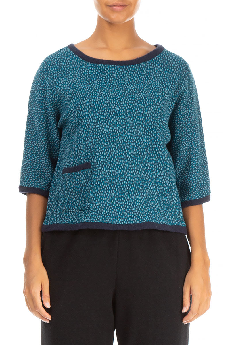Patterned Blue Wool Blouse 1