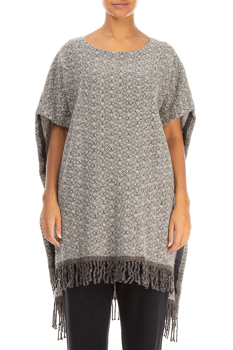 Patterned Poncho Grey Wool Alpaca Tunic 1