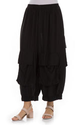 Pockets Black Silk Bamboo Trousers 3