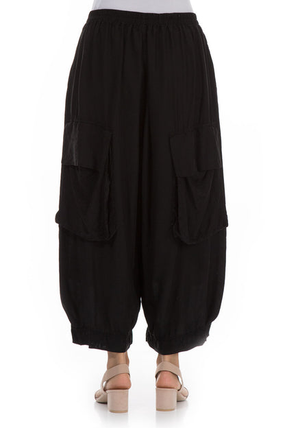 Pockets Black Silk Bamboo Trousers 2