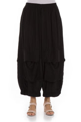 Pockets Black Silk Bamboo Trousers 1