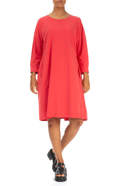Flared Back Poppy Red Cotton Dress 4