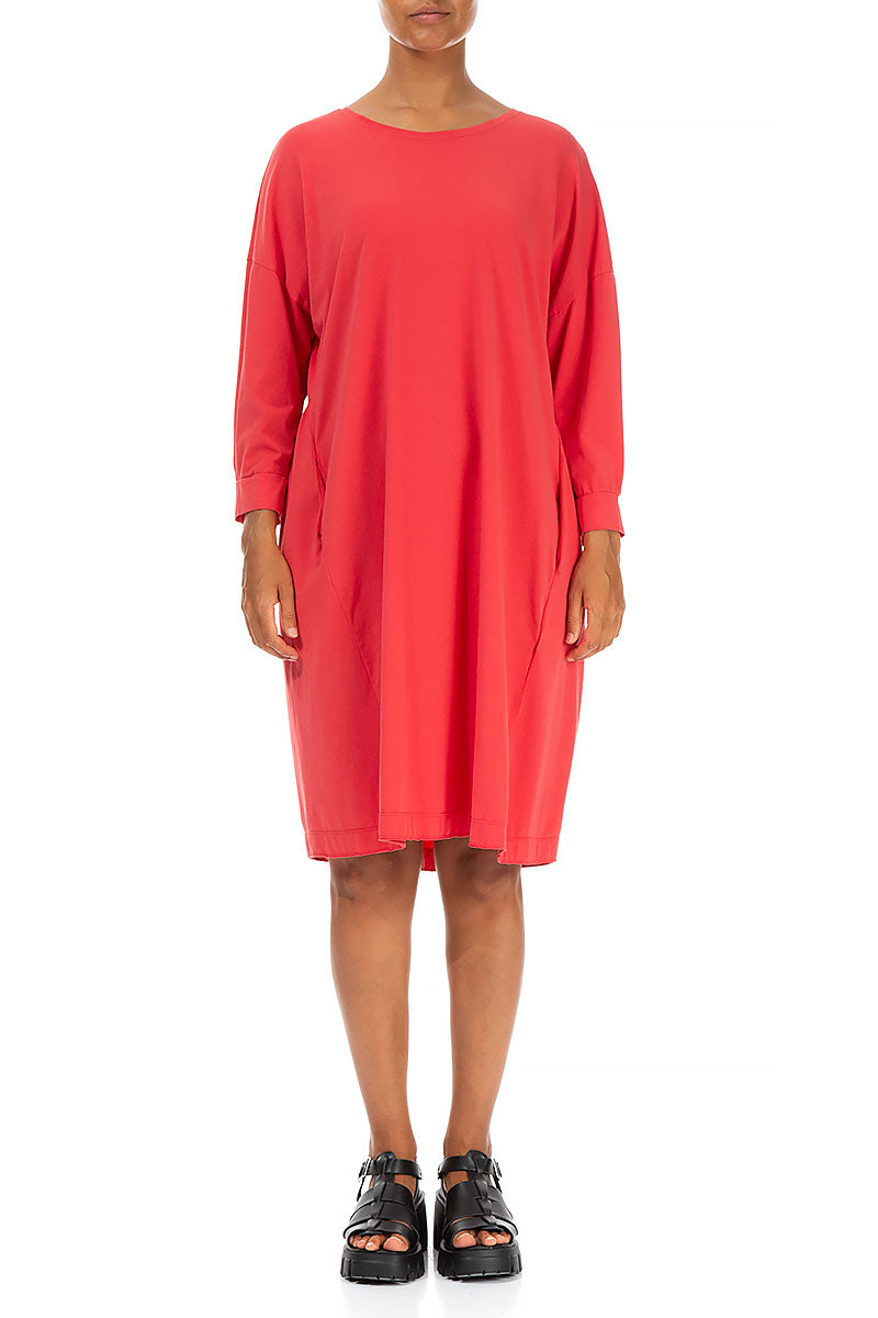 Flared Back Poppy Red Cotton Dress 1