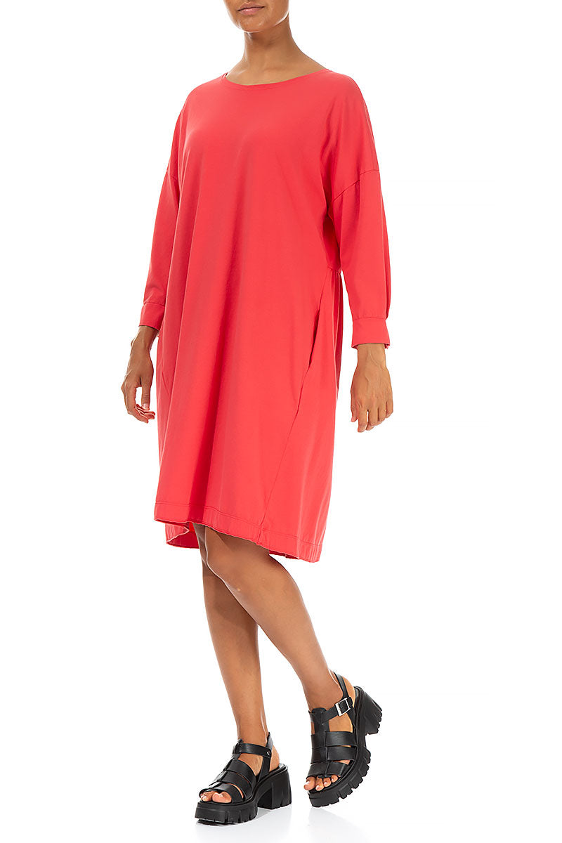 Flared Back Poppy Red Cotton Dress 3