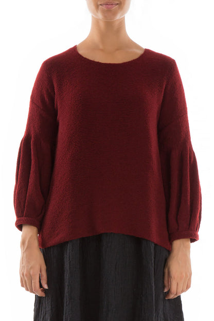 Puff Sleeves Dark Red Wool Sweater 1