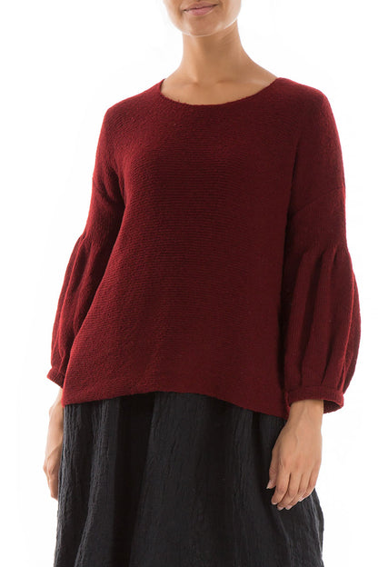 Puff Sleeves Dark Red Wool Sweater 3