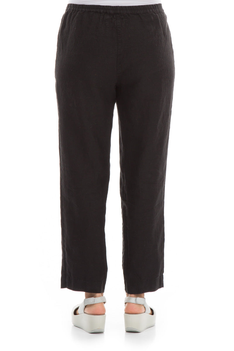 Tie Waist Straight Black Linen Trousers 2