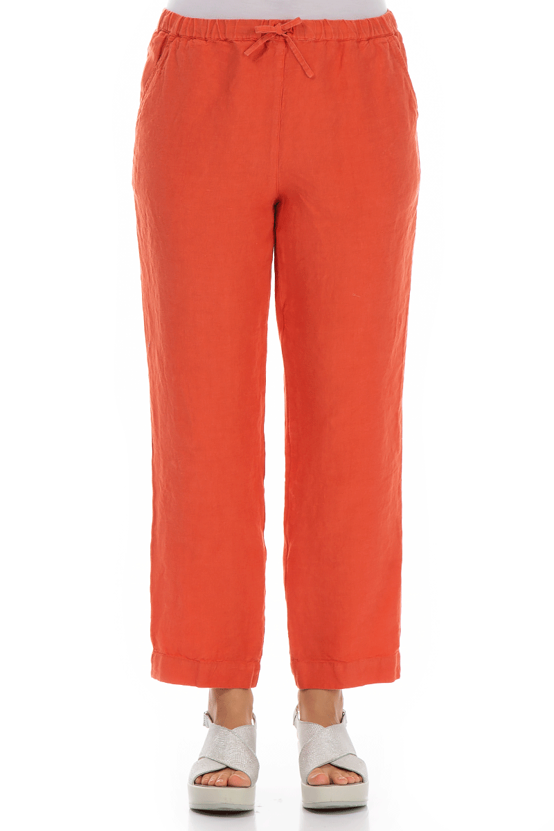 Tie Waist New Orange Linen Trousers 1