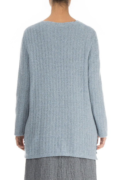 Silver Blue Rib Knit Wool Cardigan 2