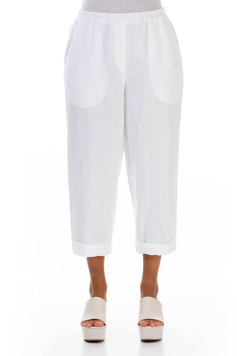 Roll Up White Linen Trousers 1