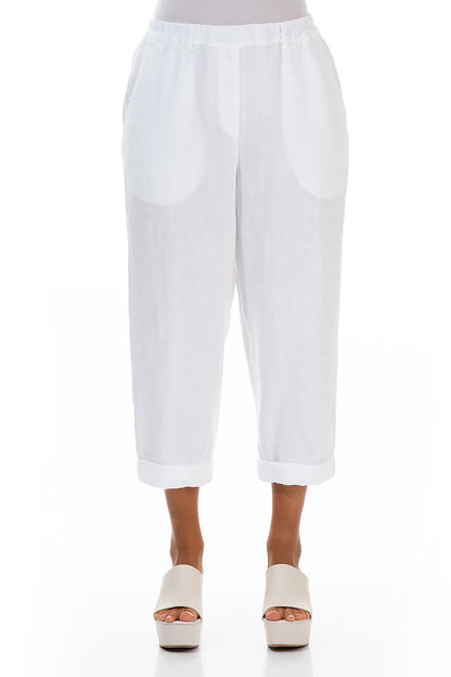 Roll Up White Linen Trousers 1