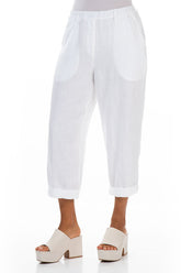 Roll Up White Linen Trousers 3
