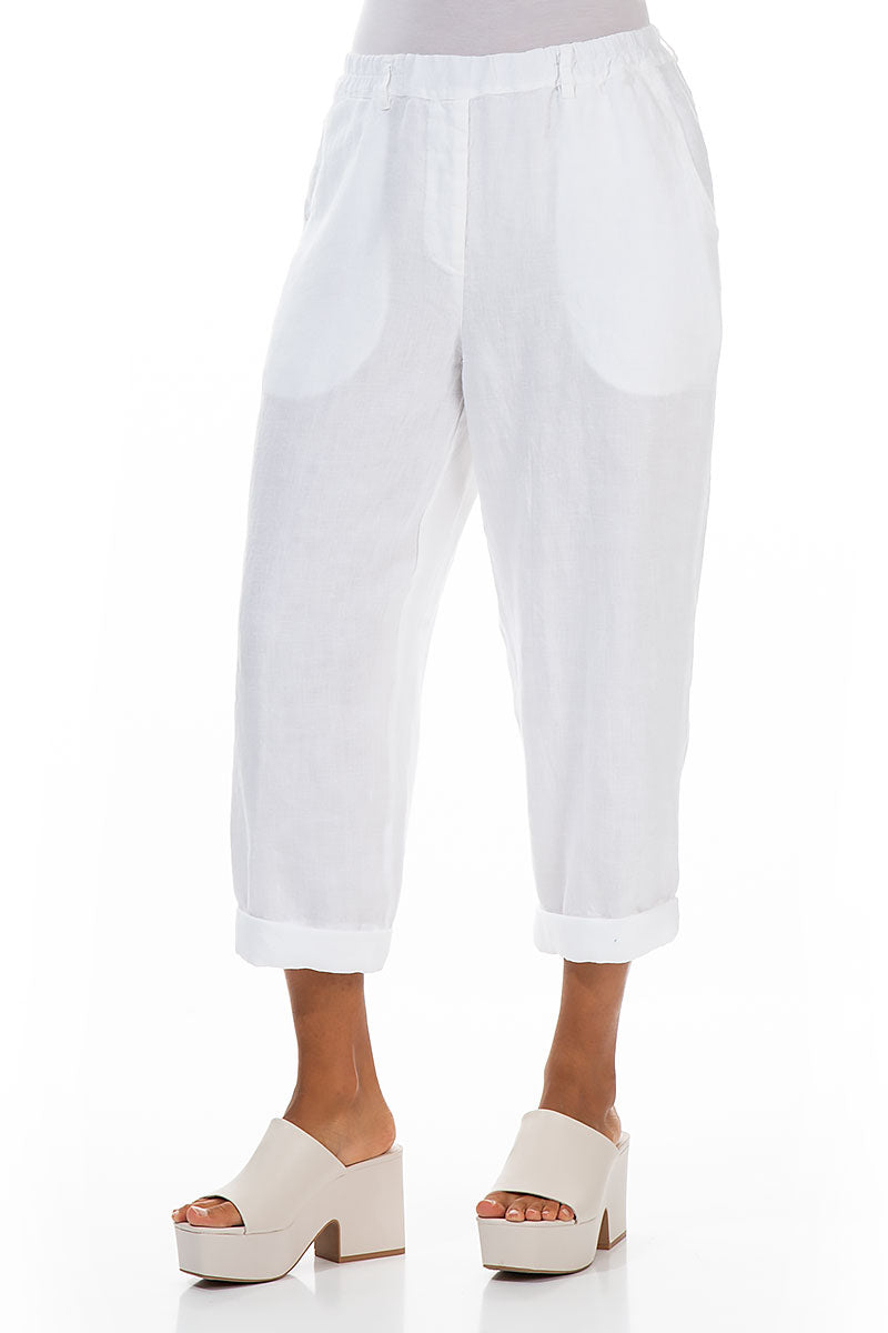Roll Up White Linen Trousers 3