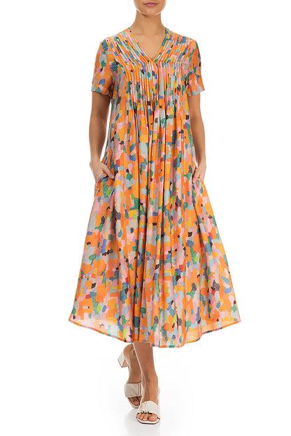 Romantic Orange Burst Silk Bamboo Dress 4