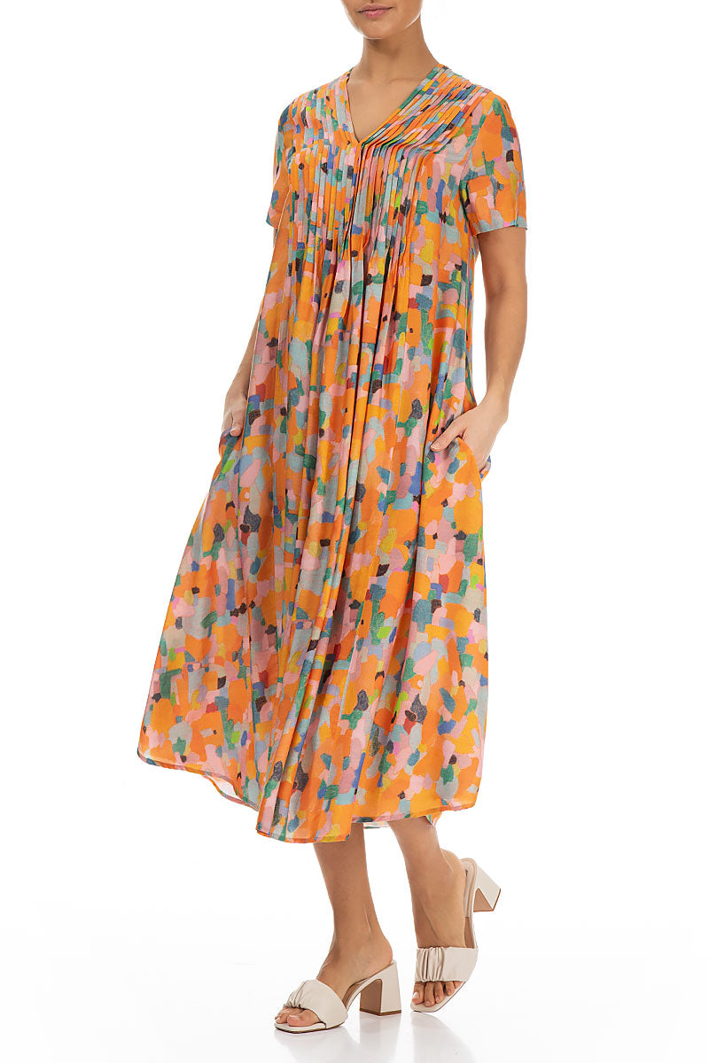 Romantic Orange Burst Silk Bamboo Dress 5