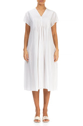 Romantic White Silk Bamboo Midi Dress 1