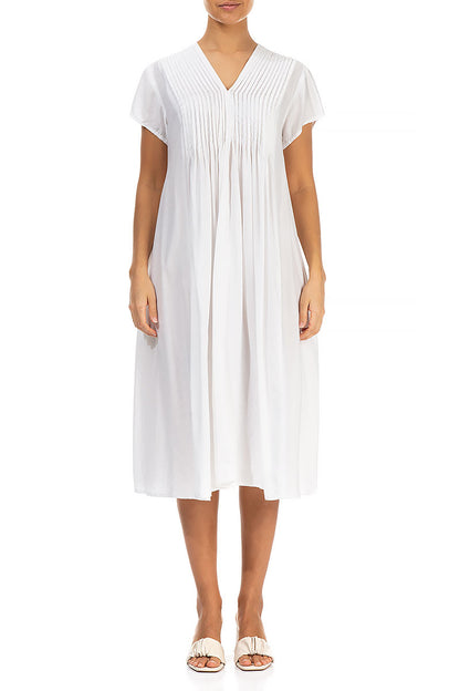 Romantic White Silk Bamboo Midi Dress 1