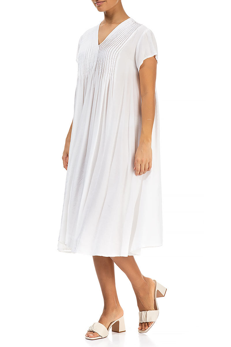 Romantic White Silk Bamboo Midi Dress 3