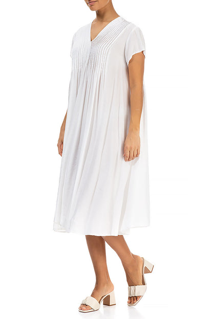 Romantic White Silk Bamboo Midi Dress 3