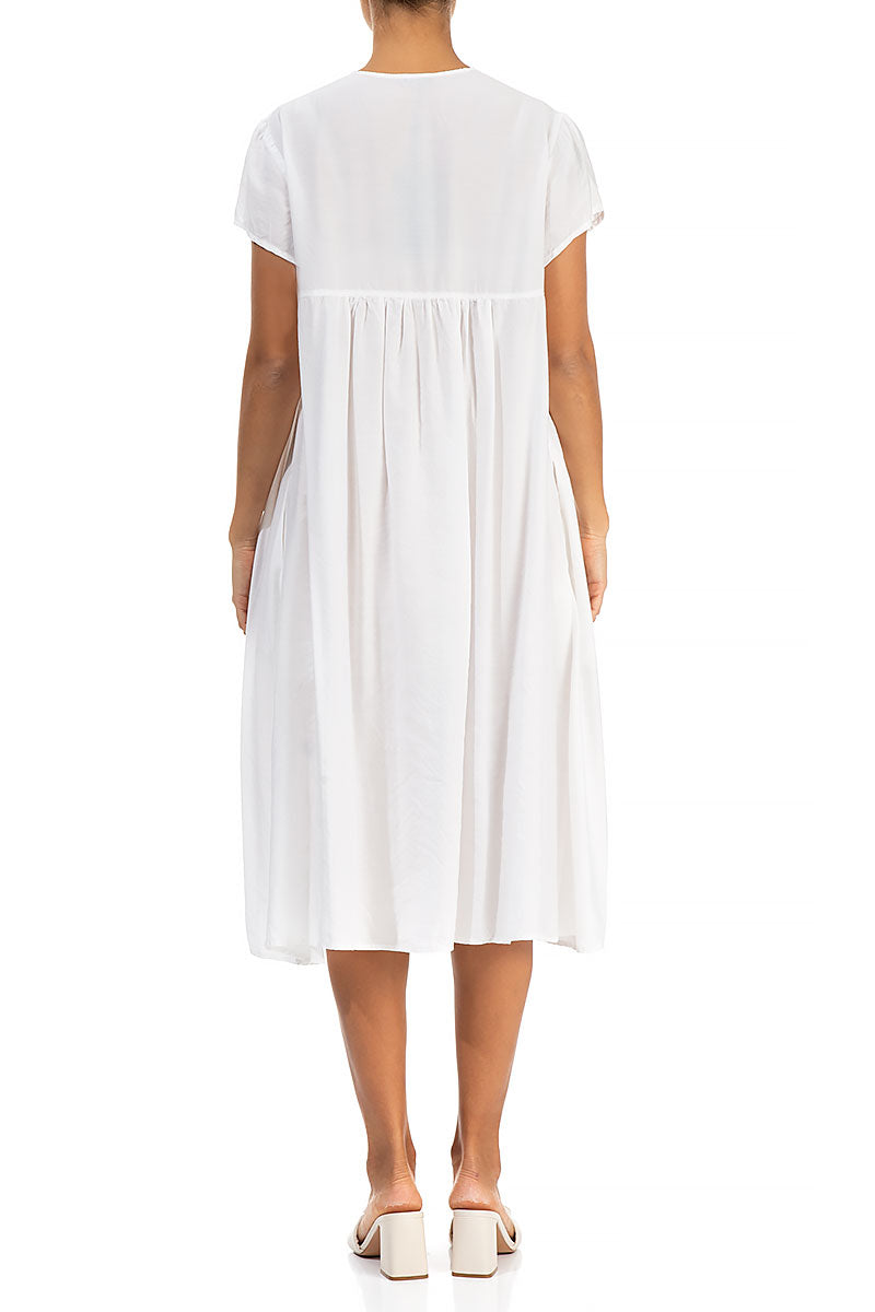 Romantic White Silk Bamboo Midi Dress 2